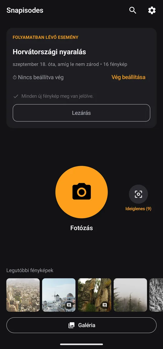 A Snapisodes kezdőképernyője egy folyamatban lévő epizóddal