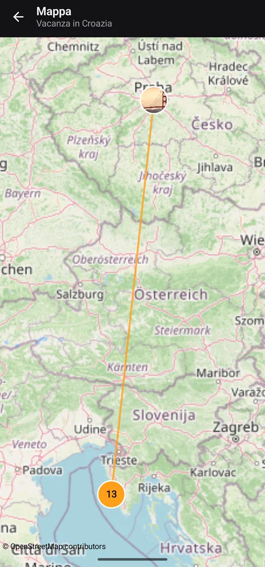 Mappa di un episodio con il percorso del viaggio e il numero di foto
