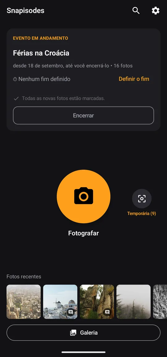 Tela inicial do Snapisodes com um episódio em andamento